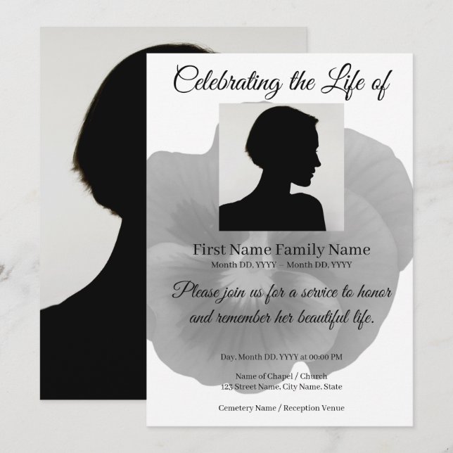 Pansy memorial invitation (Front/Back)