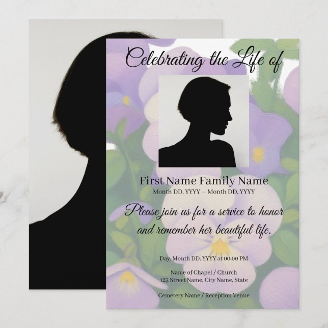 Pansy memorial invitation (Front/Back)