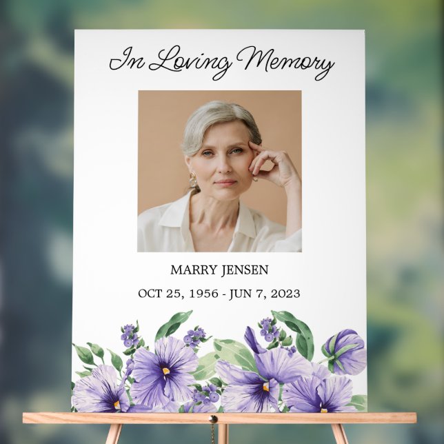 Pansy Memorial Photo Funeral Acrylic Sign (Neutral)