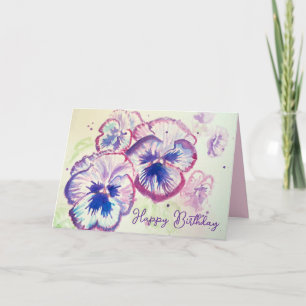 Pansy Panies Purple Flowers Floral Watercolor Card