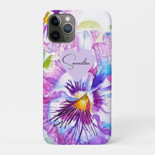 Pansy Pansies Flower Watercolor Floral Purple Art iPhone 11 Pro Case