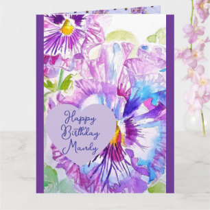 Pansy Pansies Purple Flower Birthday Girls Name Card
