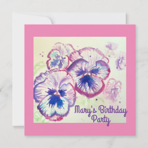 Pansy Pansies Purple Flower Floral Pink Birthday Invitation