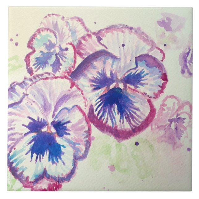 Pansy Pansies Purple Flower Floral Pink  Ceramic Tile (Front)