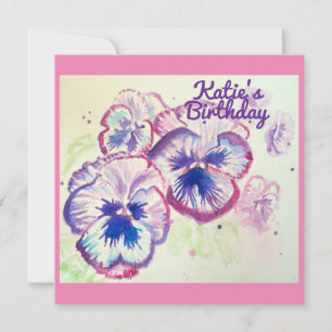 Pansy Pansies Purple Flower Floral Pink Invitation