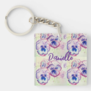 Pansy Pansies Purple Flower Floral Pink Key Ring
