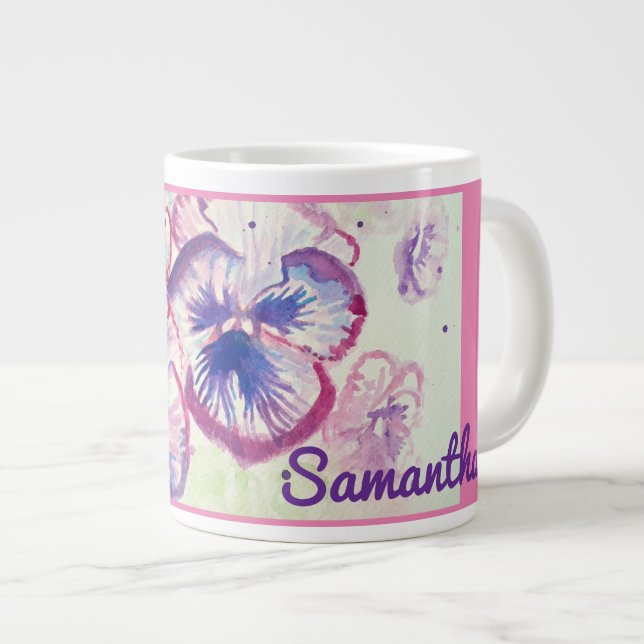 Pansy Pansies Purple Flower Floral Pink Large Coffee Mug (Front Right)