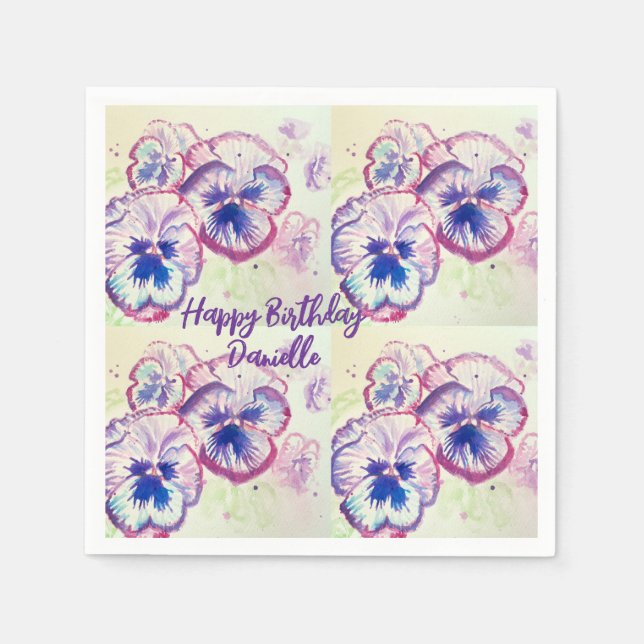 Pansy Pansies Purple Flower Floral Pink Napkin (Front)
