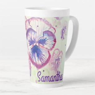 Pansy Pansies Purple Flower Floral Pink Womans Latte Mug