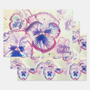Pansy Pansies Purple Flower Floral Pink Wrapping Paper Sheet