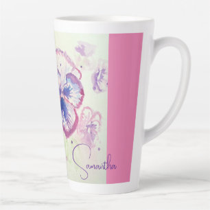 Pansy Pansies Purple Watercolor Flower Floral Pink Latte Mug