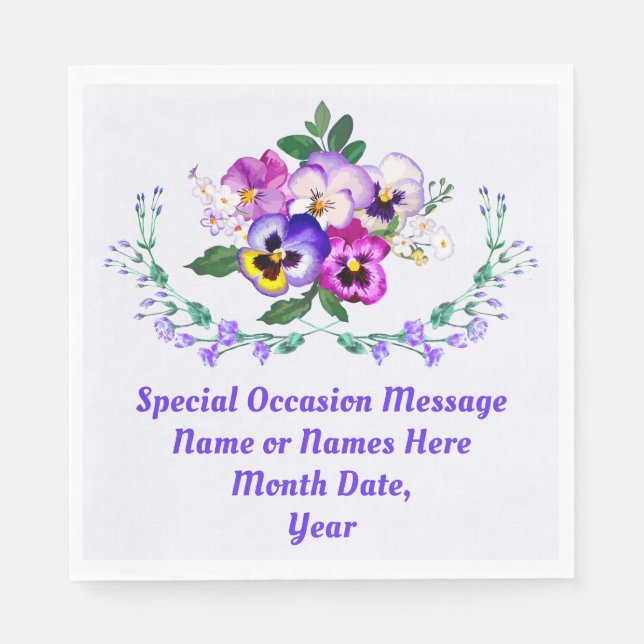 Pansy Paper Napkins, PERSONALIZED for Any Occasion Napkin (Front)