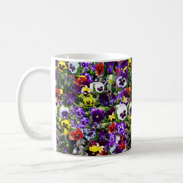 Pansy Photo Collage: Kaleidoscope of Floral Beauty Coffee Mug (Left)
