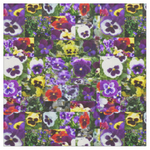 Pansy Photo Collage: Kaleidoscope of Floral Beauty Fabric