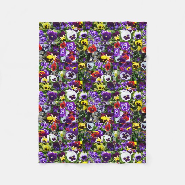 Pansy Photo Collage: Kaleidoscope of Floral Beauty Fleece Blanket (Front)