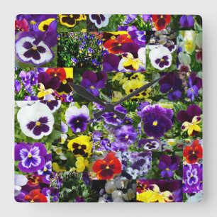 Pansy Photo Collage: Kaleidoscope of Floral Beauty Square Wall Clock