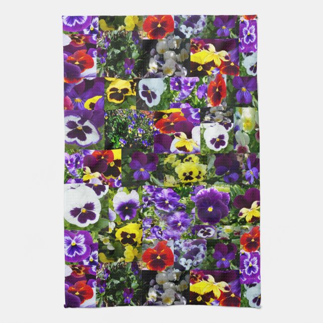 Pansy Photo Collage: Kaleidoscope of Floral Beauty Tea Towel (Vertical)