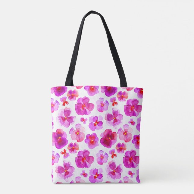 Pansy pink floral flower watercolor art bag (Back)
