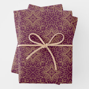 Pansy Purple Arabesque Islamic geometric patterns Wrapping Paper Sheet