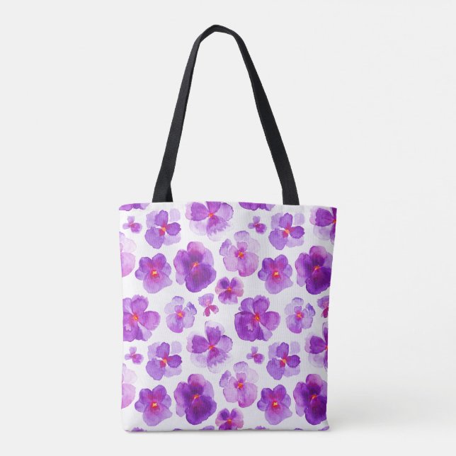 Pansy purple floral flower watercolor art bag (Back)