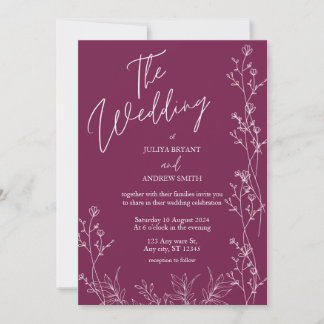 Pansy Purple floral wedding Invitation