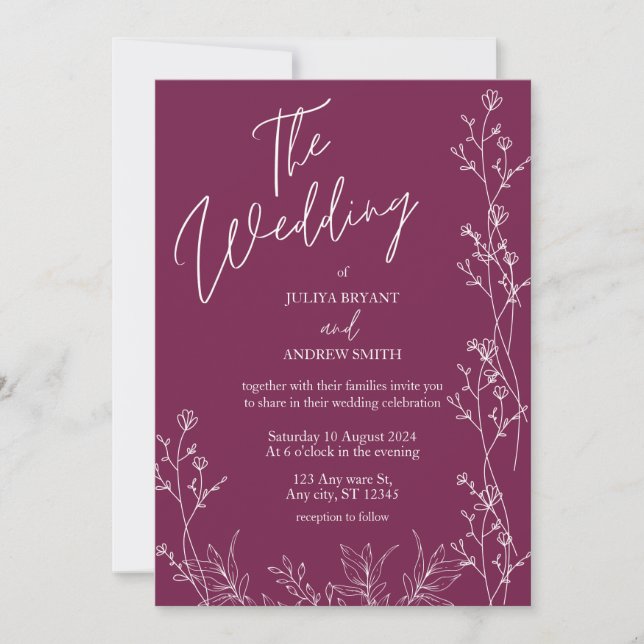 Pansy Purple floral wedding Invitation (Front)