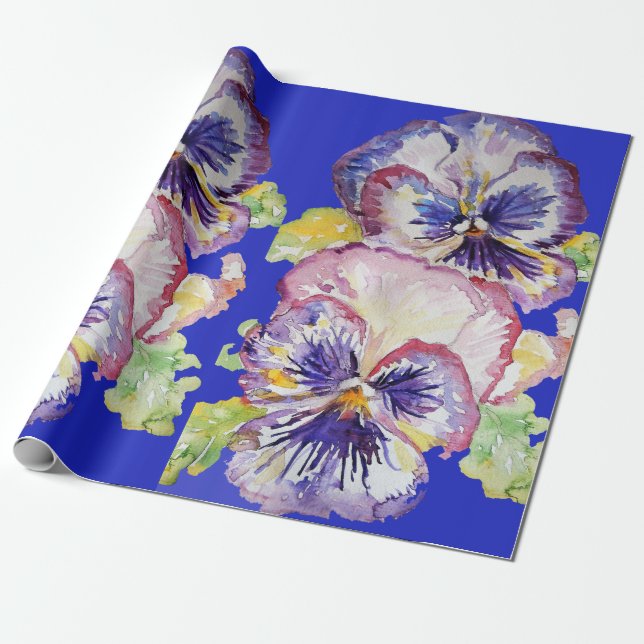 Pansy Purple Spring flowers floral Watercolor Wrapping Paper (Unrolled)