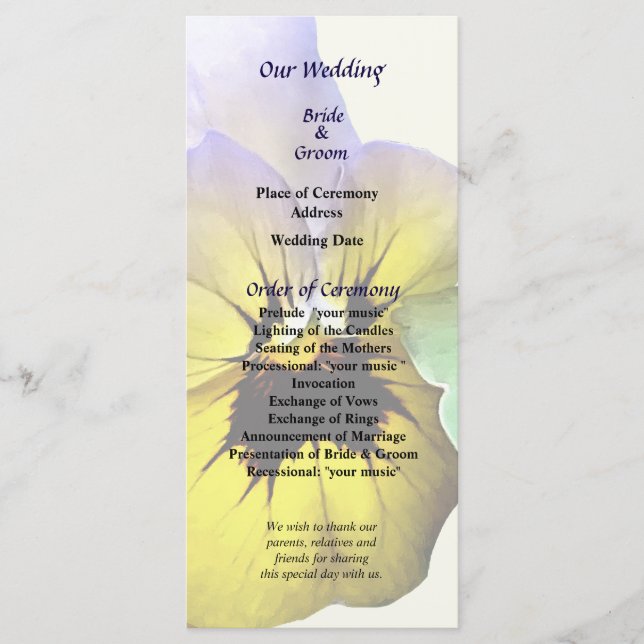 Pansy Saluting Wedding Program (Front)