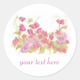 Pansy Sweet Peas Garden Custom Name Classic Round Sticker