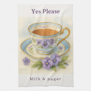 Pansy Teacup Tea Towel   Yes Please Milk & Sugar