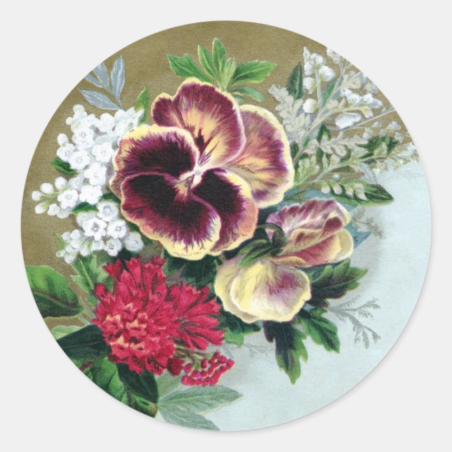 Pansy Tussie-Mussie Classic Round Sticker (Front)