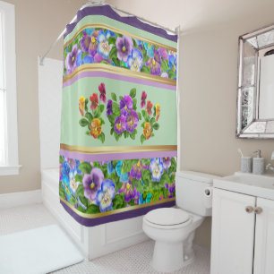 Pansy Violet Flowers Watercolor Floral Cottage Shower Curtain
