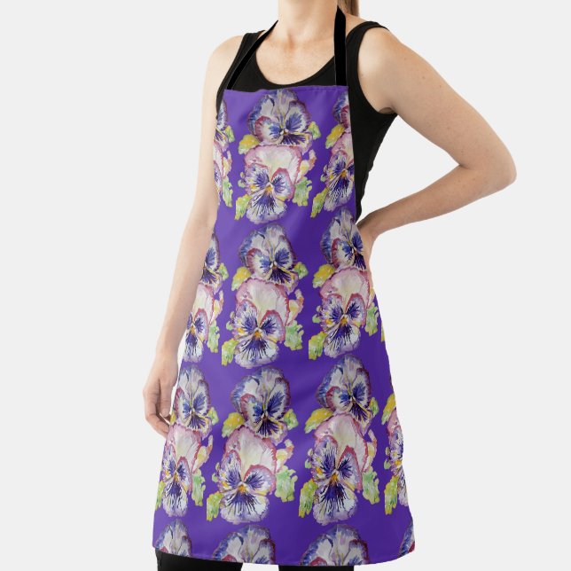 Pansy Watercolor Flower floral Kitchen Apron (Insitu)