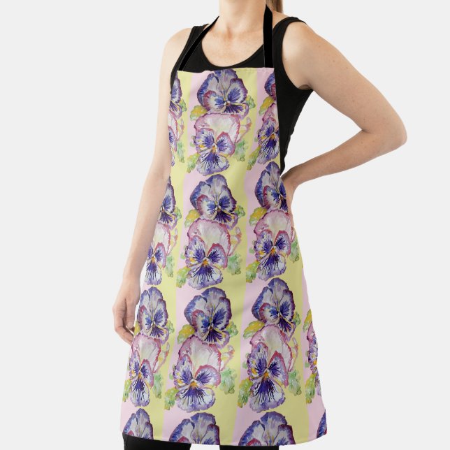 Pansy Watercolor Flower Pink floral Kitchen Apron (Insitu)