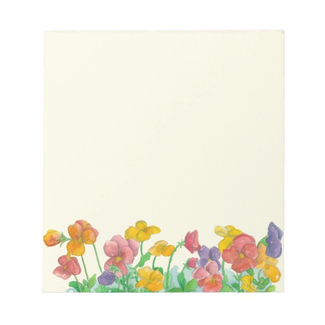 Pansy Watercolor Flowers Rainbow Colours Notepad (Front)