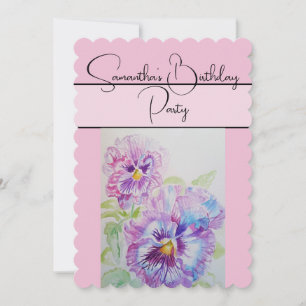 Pansy Watercolor Pansies Violet floral Flower Invitation