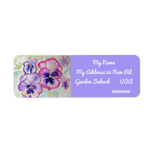 Pansy Watercolour Flower Return Address Labels