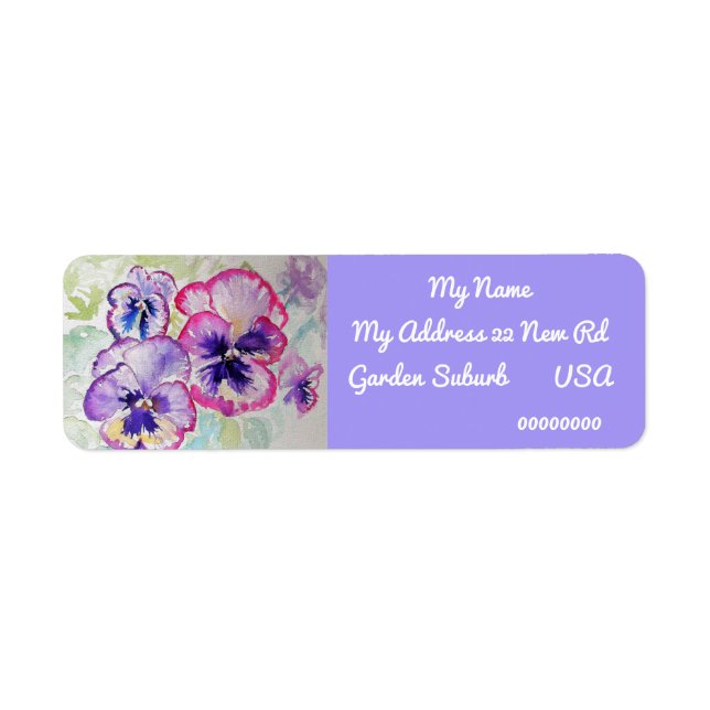 Pansy Watercolour Flower Return Address Labels (Front)