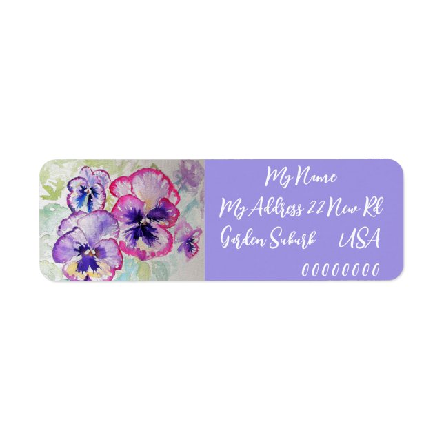 Pansy Watercolour Flower Return Address Labels (Front)