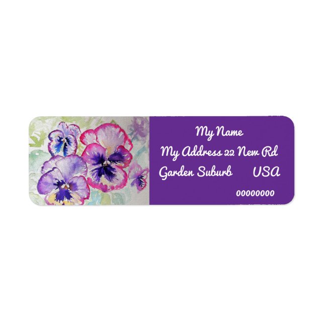 Pansy Watercolour Flower Return Address Labels (Front)