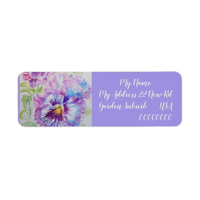 Pansy Watercolour Flower Return Address Labels (Front)