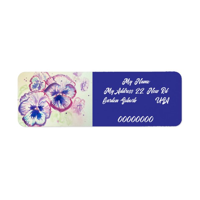 Pansy Watercolour Flower Return Address Labels (Front)