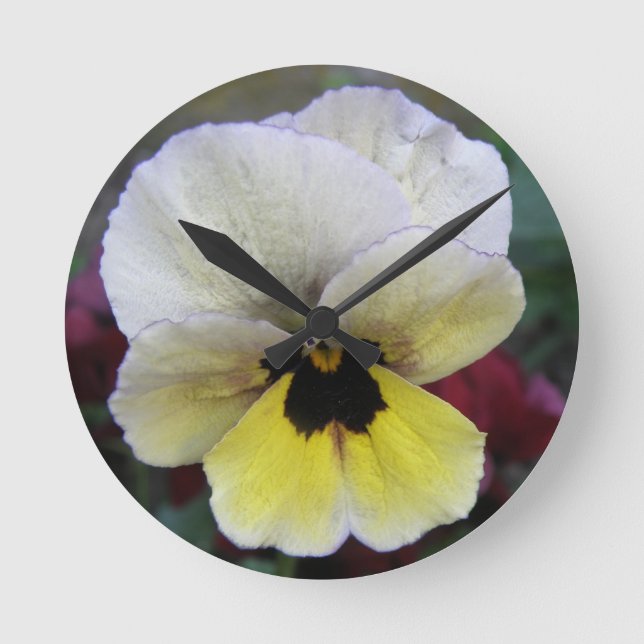 Pansy White and Yellow Wall Clock (Front)