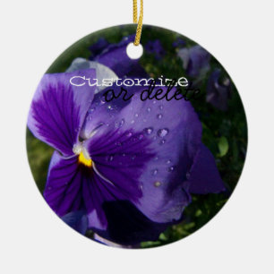 Pansy with Water Droplets; Customisable Ceramic Ornament