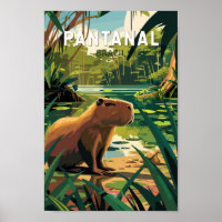 Pantanal Brazil Capybara Travel Art Vintage
