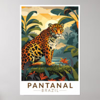 Pantanal Brazil Jaguar Travel Art Vintage