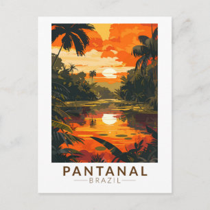Pantanal Brazil Sunset Travel Art Vintage Postcard