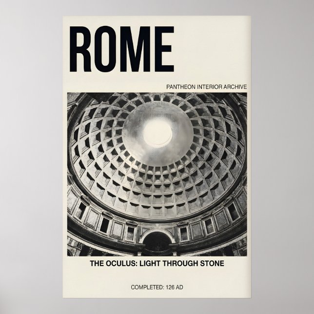Pantheon Interior Poster, Rome Dome, Black & White Poster (Front)