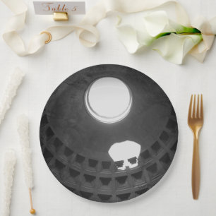 Pantheon Light Skull Rome Italy Black and White Paper Plate
