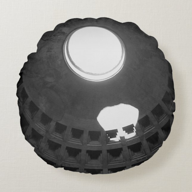 Pantheon Light Skull Rome Italy Black and White Round Cushion (Front)